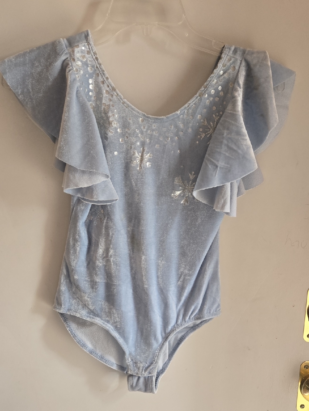 Disney Light Blue Velvet Ruffle One-Piece Bodysuit